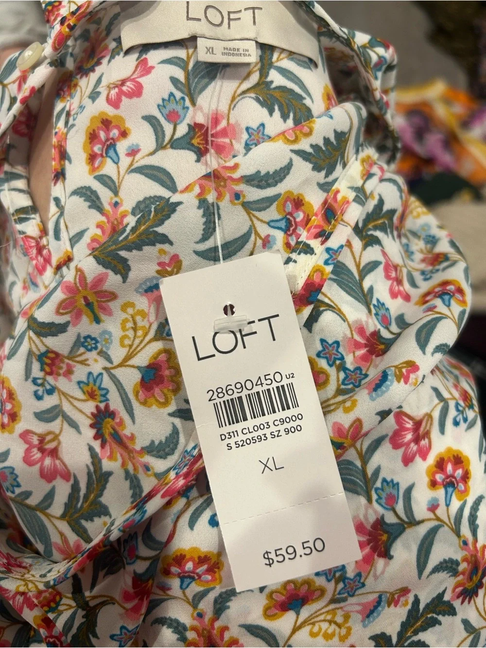LOFT White Floral Puff-Sleeve Blouse